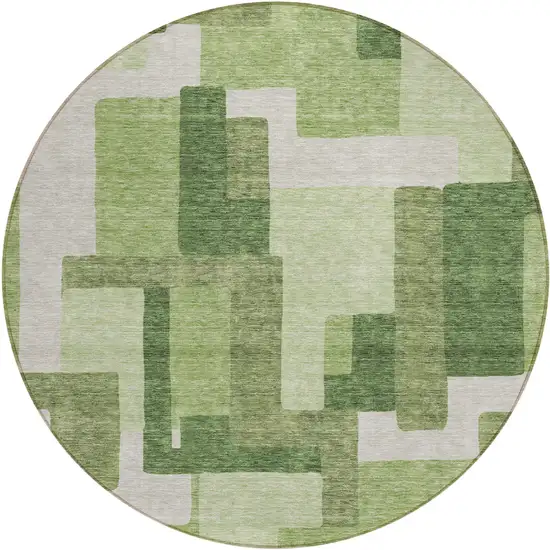 8' Artichoke Green And Ivory Round Abstract Washable Indoor Outdoor Area Rug Photo 2