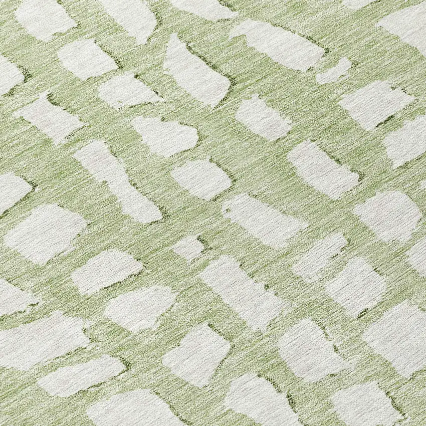 8' Artichoke Green And Ivory Round Abstract Washable Indoor Outdoor Area Rug Photo 9