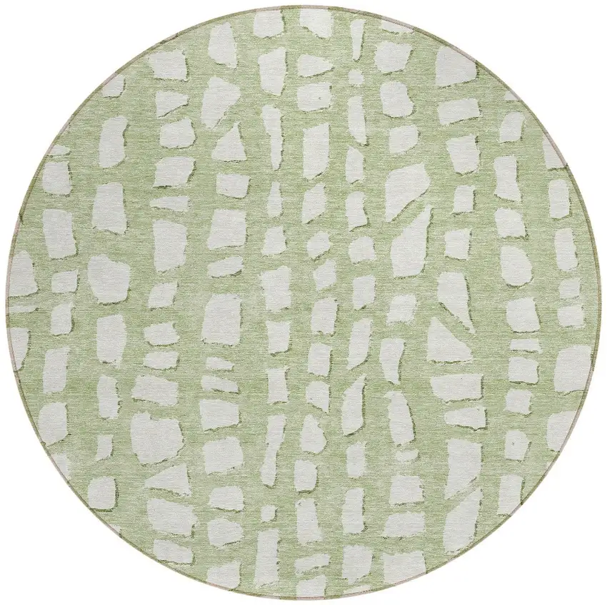 8' Artichoke Green And Ivory Round Abstract Washable Indoor Outdoor Area Rug Photo 4
