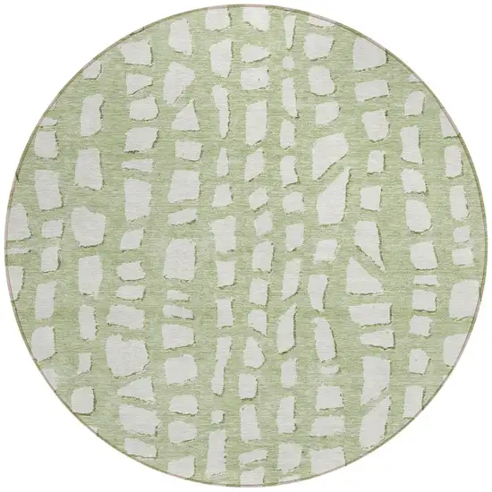 8' Artichoke Green And Ivory Round Abstract Washable Indoor Outdoor Area Rug Photo 4