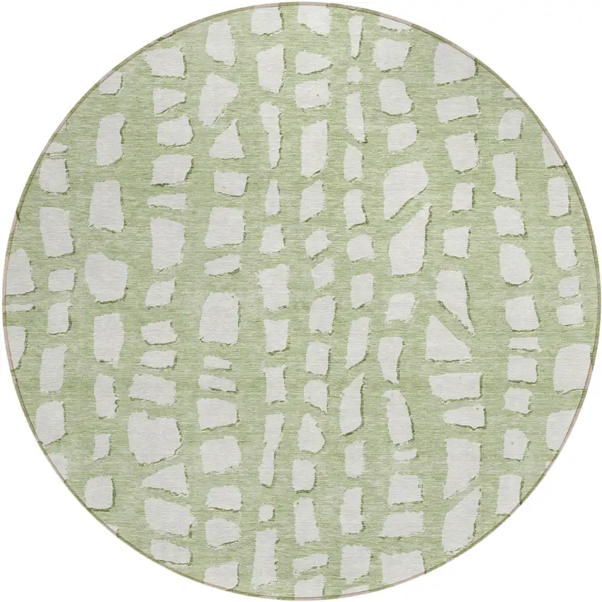 8' Artichoke Green And Ivory Round Abstract Washable Indoor Outdoor Area Rug Photo 1
