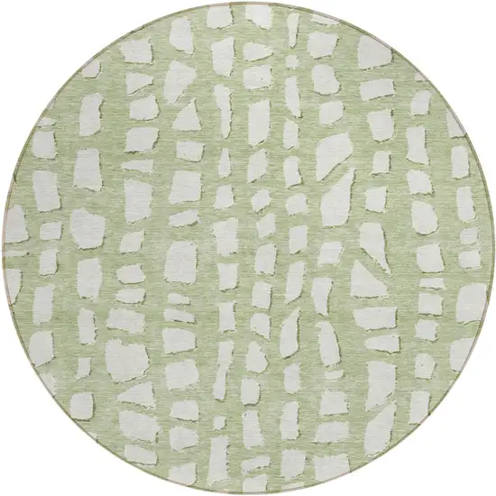 8' Artichoke Green And Ivory Round Abstract Washable Indoor Outdoor Area Rug Photo 1