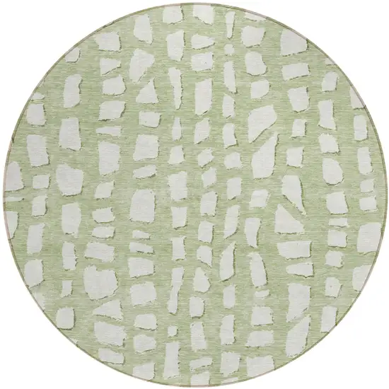 8' Artichoke Green And Ivory Round Abstract Washable Indoor Outdoor Area Rug Photo 1