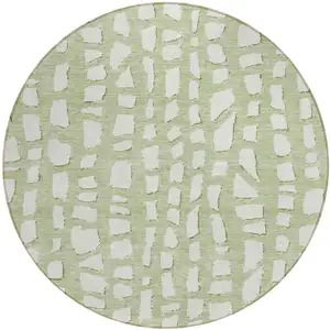 Photo of 8' Artichoke Green And Ivory Round Abstract Washable Indoor Outdoor Area Rug