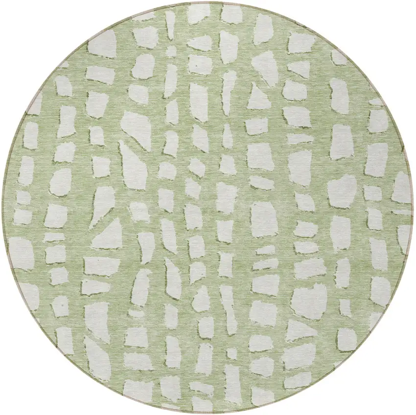 8' Artichoke Green And Ivory Round Abstract Washable Indoor Outdoor Area Rug Photo 5