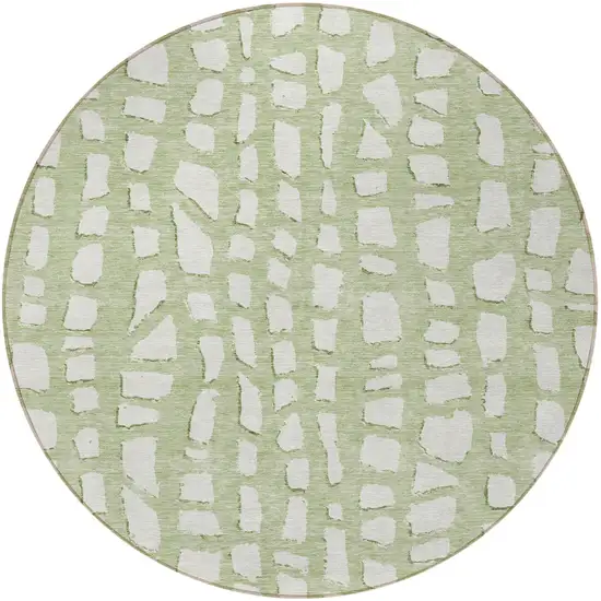 8' Artichoke Green And Ivory Round Abstract Washable Indoor Outdoor Area Rug Photo 5