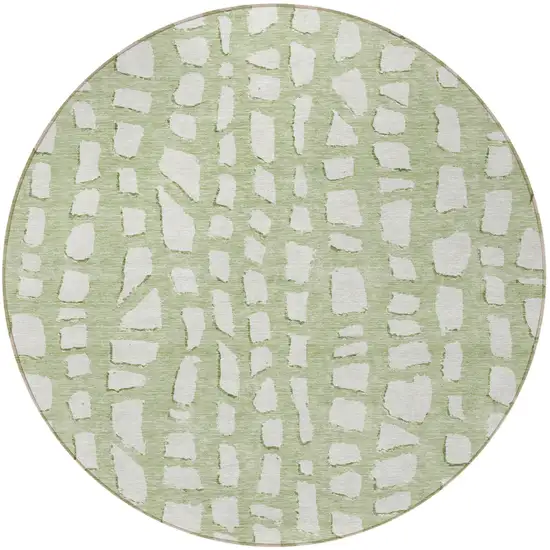 8' Artichoke Green And Ivory Round Abstract Washable Indoor Outdoor Area Rug Photo 5