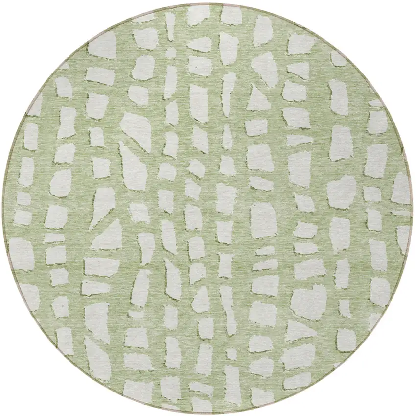 8' Artichoke Green And Ivory Round Abstract Washable Indoor Outdoor Area Rug Photo 5