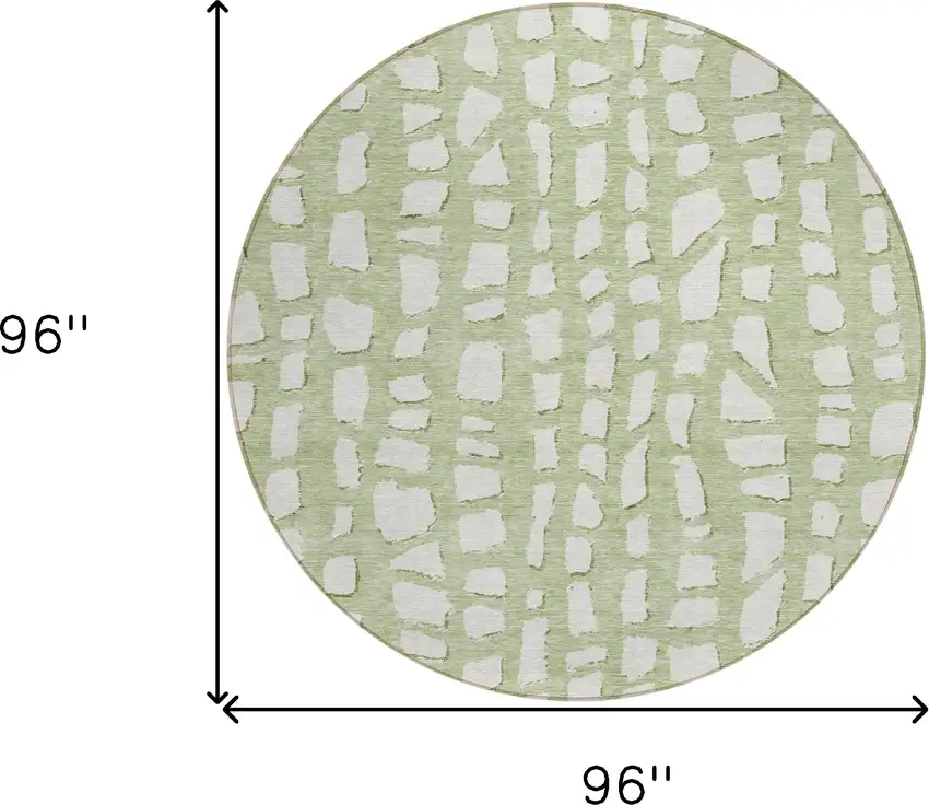 8' Artichoke Green And Ivory Round Abstract Washable Indoor Outdoor Area Rug Photo 8