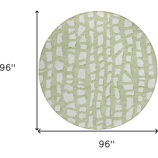 8' Artichoke Green And Ivory Round Abstract Washable Indoor Outdoor Area Rug Photo 8