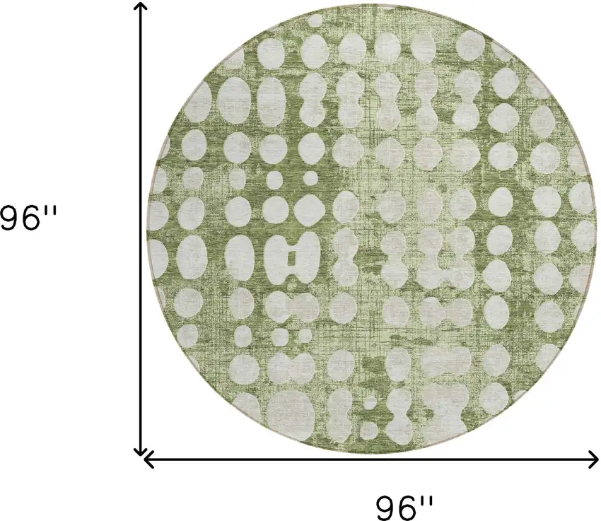 8' Artichoke Green And Ivory Round Abstract Washable Indoor Outdoor Area Rug Photo 3