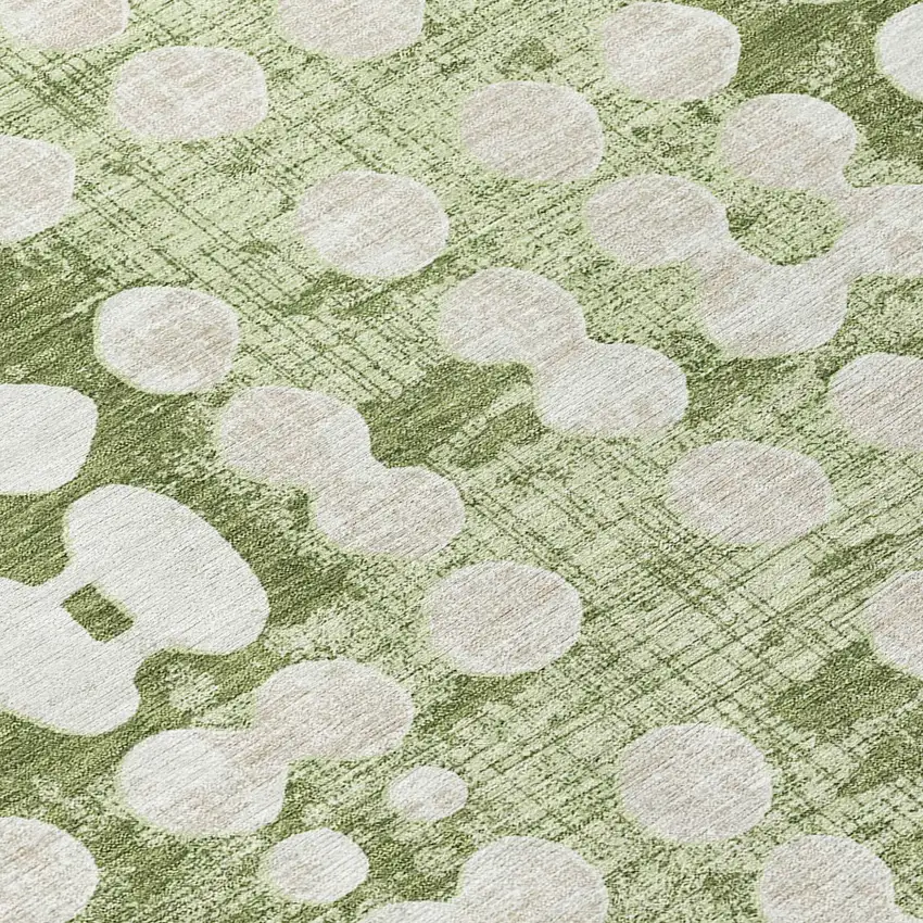 8' Artichoke Green And Ivory Round Abstract Washable Indoor Outdoor Area Rug Photo 8