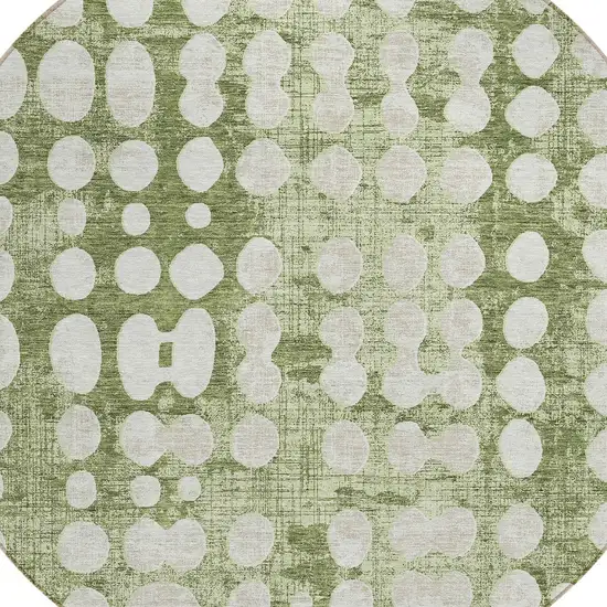 8' Artichoke Green And Ivory Round Abstract Washable Indoor Outdoor Area Rug Photo 4