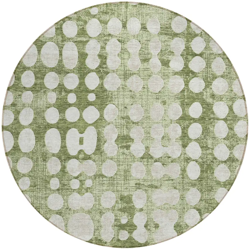 8' Artichoke Green And Ivory Round Abstract Washable Indoor Outdoor Area Rug Photo 2