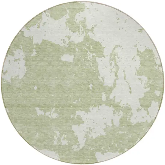 8' Artichoke Green And Ivory Round Abstract Washable Indoor Outdoor Area Rug Photo 2