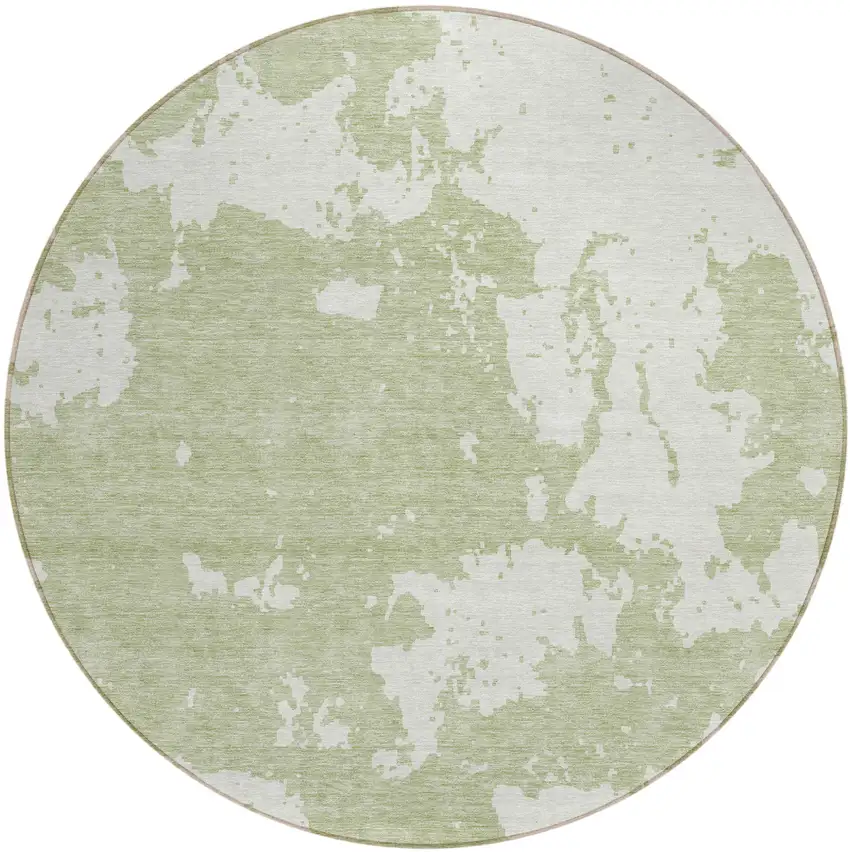 8' Artichoke Green And Ivory Round Abstract Washable Indoor Outdoor Area Rug Photo 2