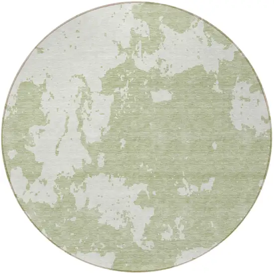 8' Artichoke Green And Ivory Round Abstract Washable Indoor Outdoor Area Rug Photo 4