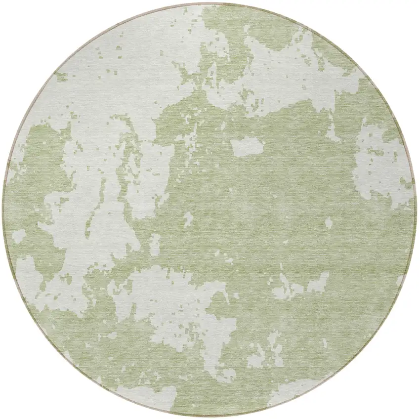 8' Artichoke Green And Ivory Round Abstract Washable Indoor Outdoor Area Rug Photo 4