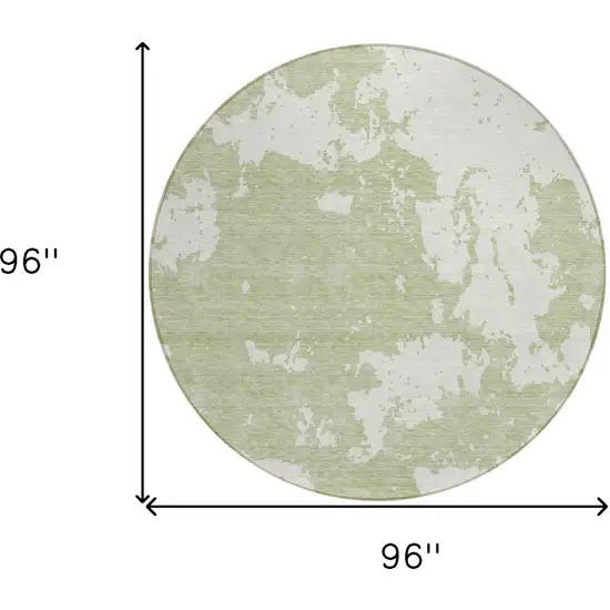 8' Artichoke Green And Ivory Round Abstract Washable Indoor Outdoor Area Rug Photo 3