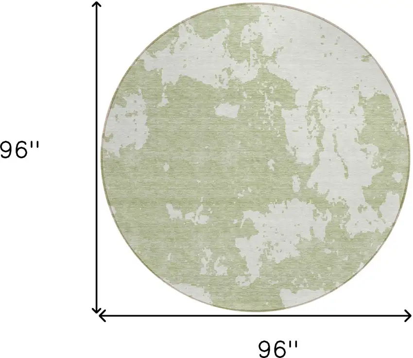 8' Artichoke Green And Ivory Round Abstract Washable Indoor Outdoor Area Rug Photo 3
