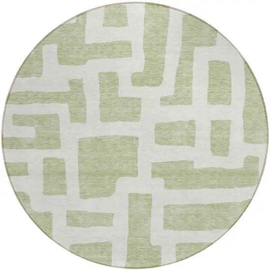 8' Artichoke Green And Ivory Round Abstract Washable Indoor Outdoor Area Rug Photo 2