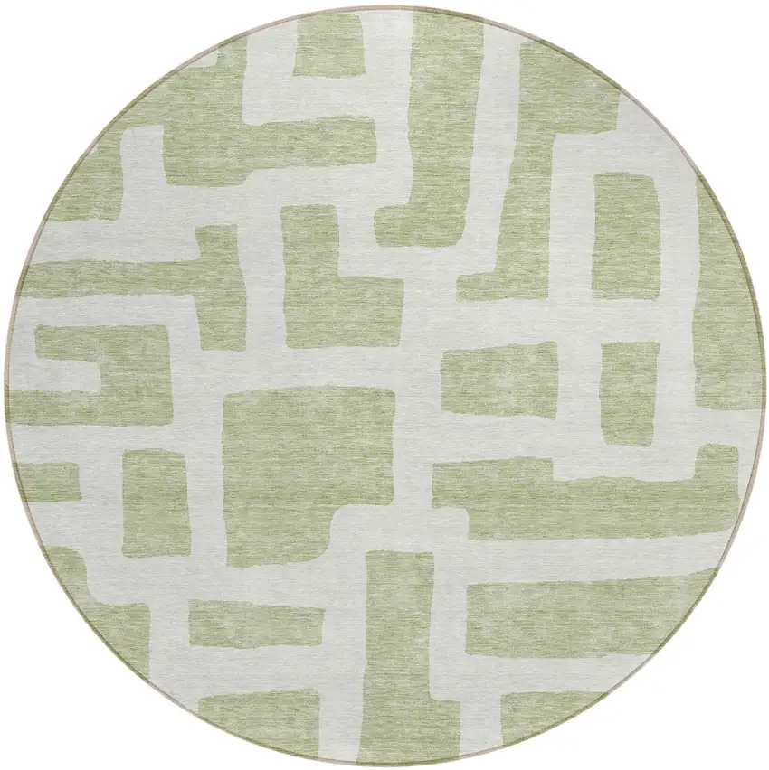 8' Artichoke Green And Ivory Round Abstract Washable Indoor Outdoor Area Rug Photo 2