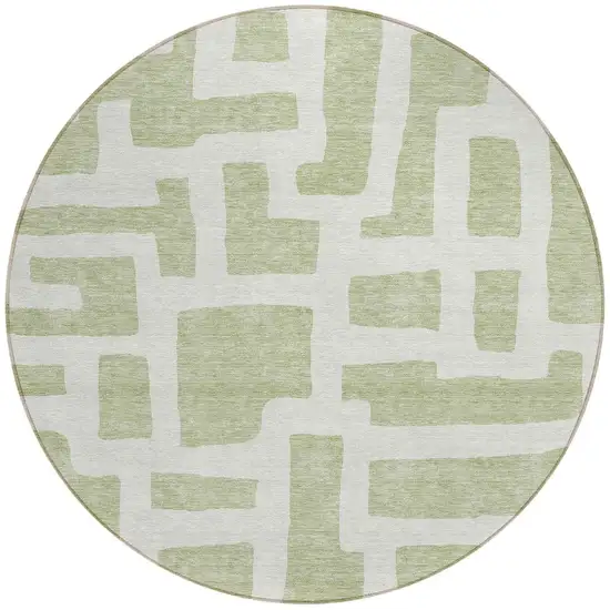 8' Artichoke Green And Ivory Round Abstract Washable Indoor Outdoor Area Rug Photo 5