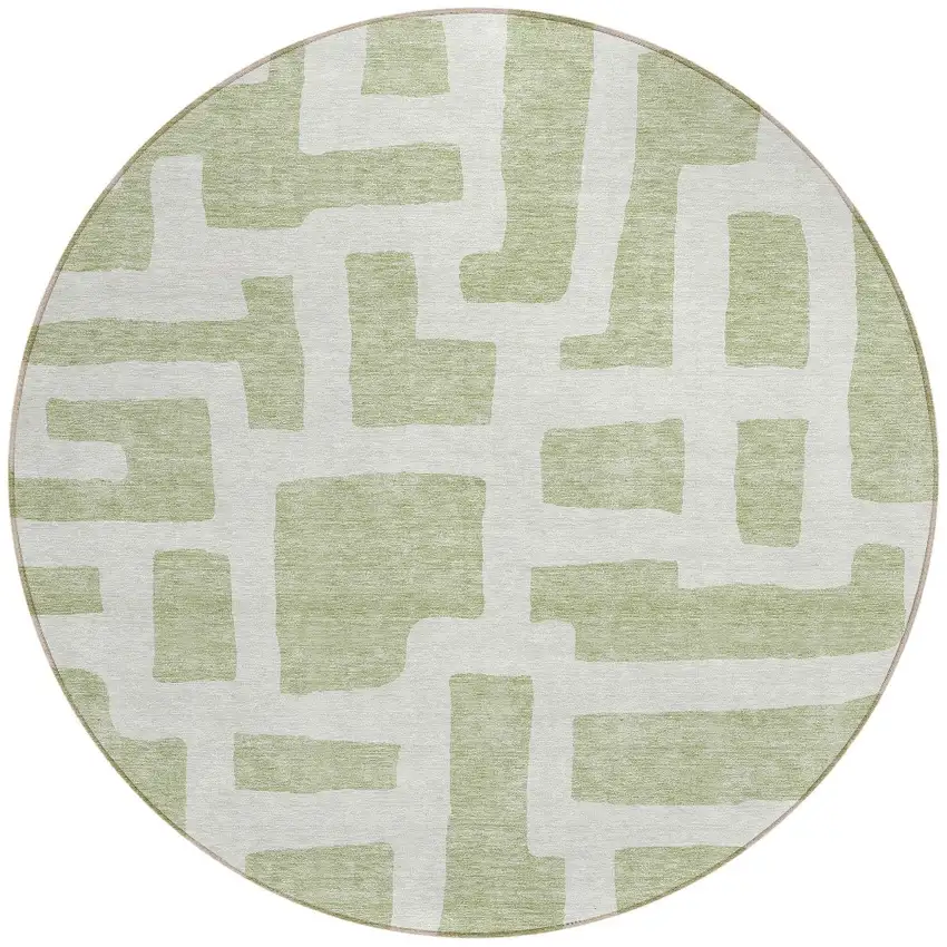 8' Artichoke Green And Ivory Round Abstract Washable Indoor Outdoor Area Rug Photo 5