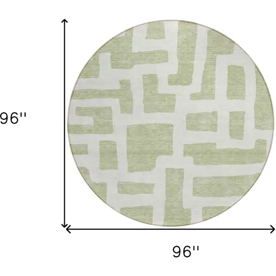 8' Artichoke Green And Ivory Round Abstract Washable Indoor Outdoor Area Rug Photo 3