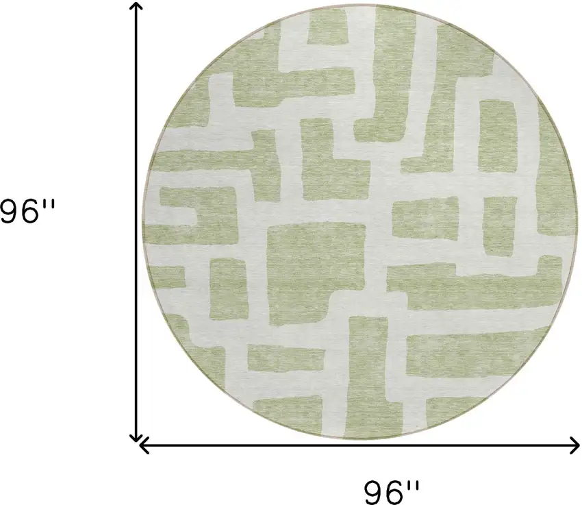 8' Artichoke Green And Ivory Round Abstract Washable Indoor Outdoor Area Rug Photo 3