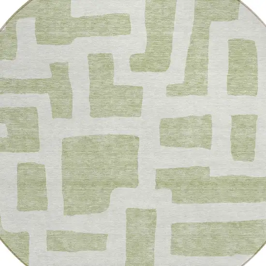 8' Artichoke Green And Ivory Round Abstract Washable Indoor Outdoor Area Rug Photo 4