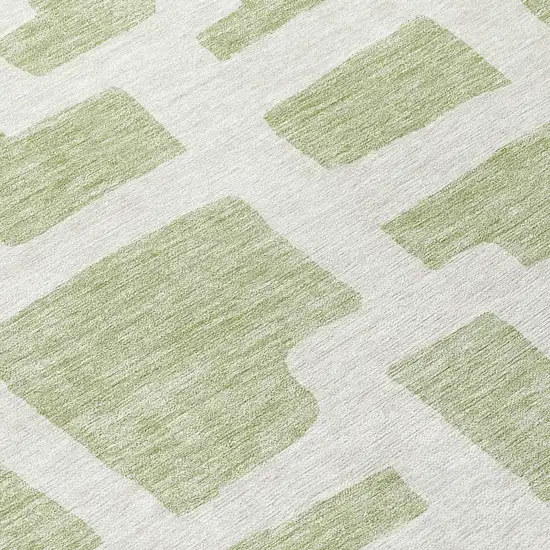 8' Artichoke Green And Ivory Round Abstract Washable Indoor Outdoor Area Rug Photo 8