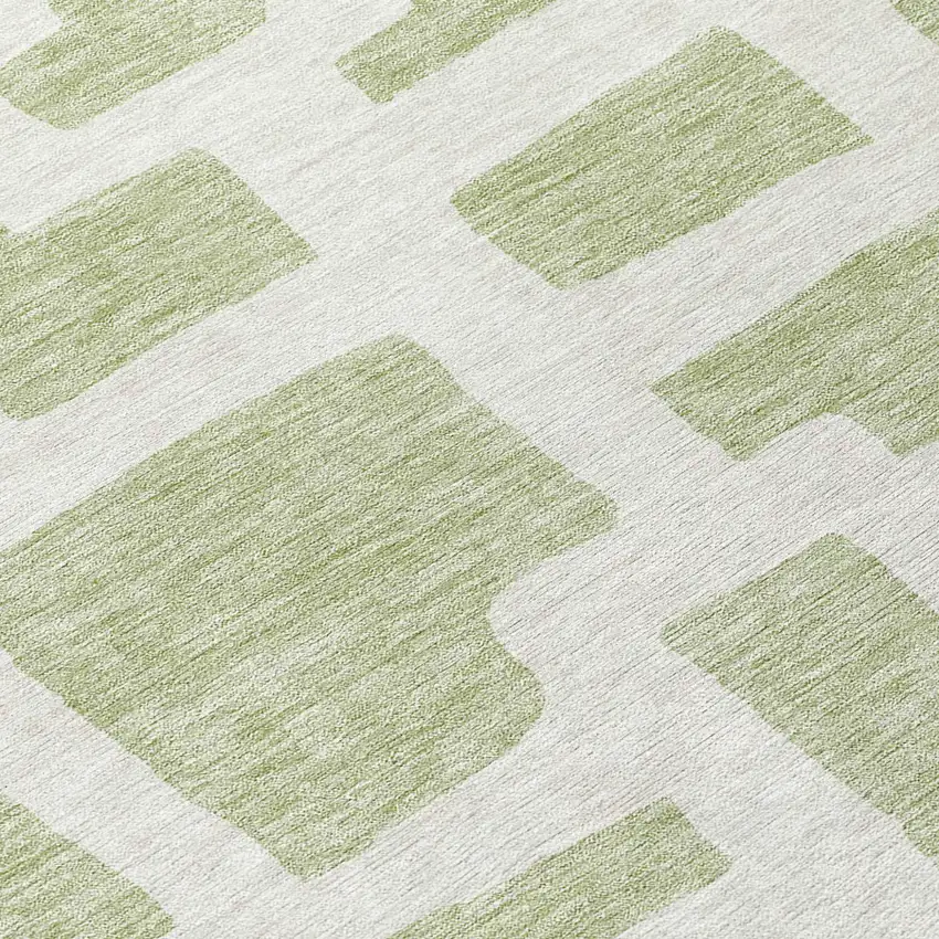 8' Artichoke Green And Ivory Round Abstract Washable Indoor Outdoor Area Rug Photo 8