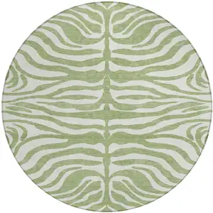 Photo of 8' Artichoke Green And Ivory Round Animal Print Washable Indoor Outdoor Area Rug