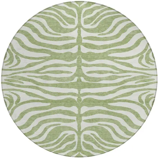 8' Artichoke Green And Ivory Round Animal Print Washable Indoor Outdoor Area Rug Photo 2
