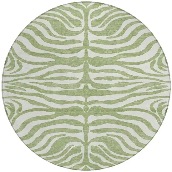 8' Artichoke Green And Ivory Round Animal Print Washable Indoor Outdoor Area Rug Photo 6