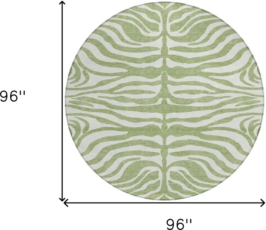 8' Artichoke Green And Ivory Round Animal Print Washable Indoor Outdoor Area Rug Photo 9