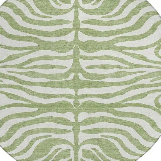 8' Artichoke Green And Ivory Round Animal Print Washable Indoor Outdoor Area Rug Photo 5