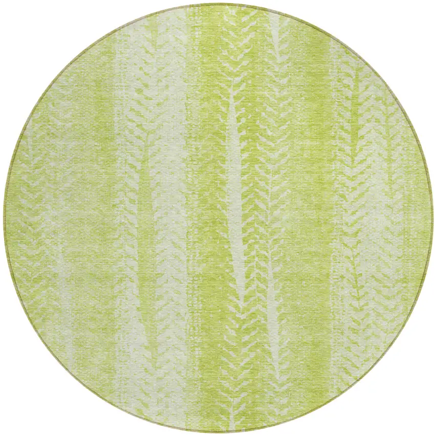 8' Artichoke Green And Ivory Round Botanical Leaves Washable Indoor Outdoor Area Rug Photo 2