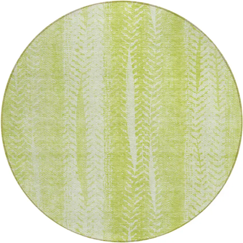 8' Artichoke Green And Ivory Round Botanical Leaves Washable Indoor Outdoor Area Rug Photo 2