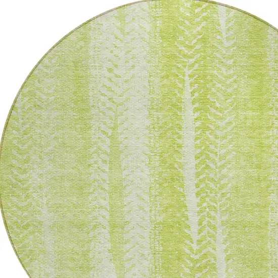 8' Artichoke Green And Ivory Round Botanical Leaves Washable Indoor Outdoor Area Rug Photo 4