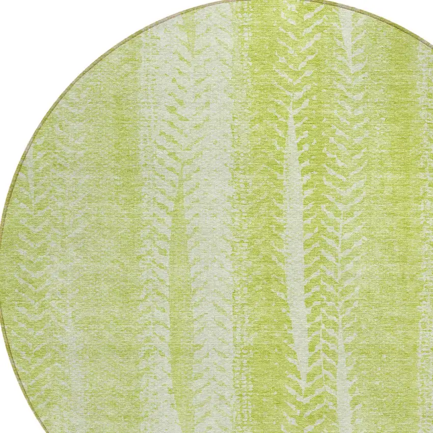 8' Artichoke Green And Ivory Round Botanical Leaves Washable Indoor Outdoor Area Rug Photo 4