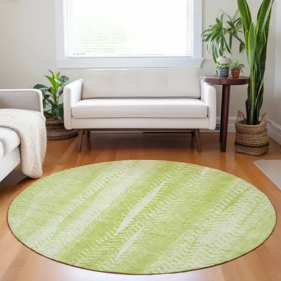 8' Artichoke Green And Ivory Round Botanical Leaves Washable Indoor Outdoor Area Rug Photo 7