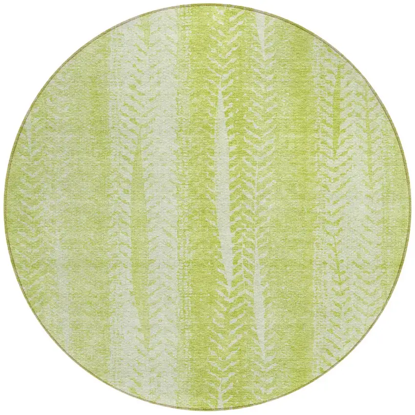 8' Artichoke Green And Ivory Round Botanical Leaves Washable Indoor Outdoor Area Rug Photo 5