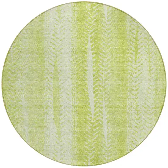 8' Artichoke Green And Ivory Round Botanical Leaves Washable Indoor Outdoor Area Rug Photo 5