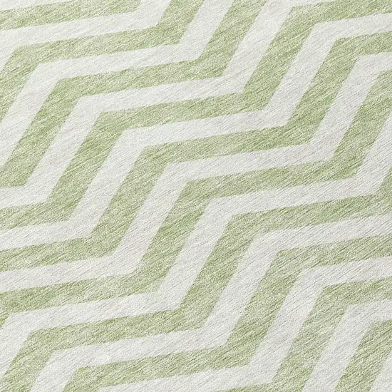 8' Artichoke Green And Ivory Round Chevron Washable Indoor Outdoor Area Rug Photo 8