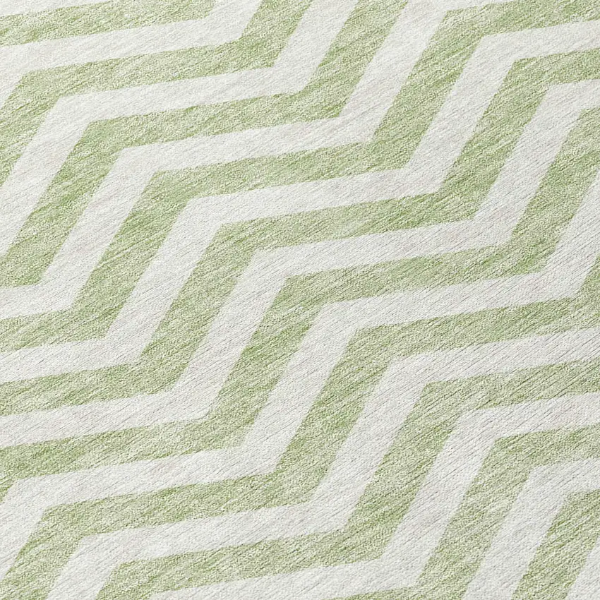 8' Artichoke Green And Ivory Round Chevron Washable Indoor Outdoor Area Rug Photo 8