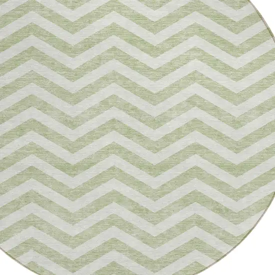 8' Artichoke Green And Ivory Round Chevron Washable Indoor Outdoor Area Rug Photo 4