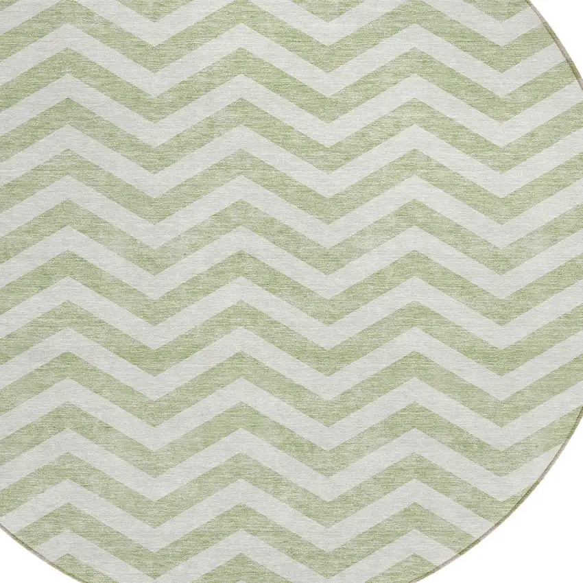 8' Artichoke Green And Ivory Round Chevron Washable Indoor Outdoor Area Rug Photo 4