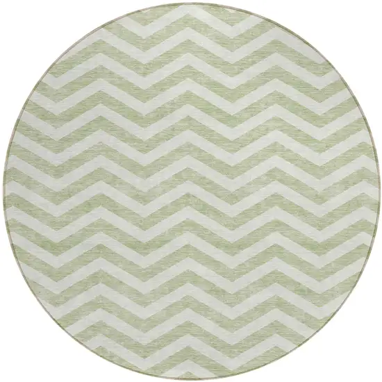 8' Artichoke Green And Ivory Round Chevron Washable Indoor Outdoor Area Rug Photo 2